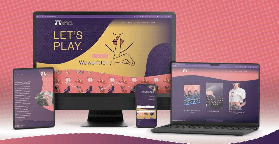 Sequoia Sex Toys responsive e-commerce website — desktop, laptop, tablet, and mobile views | Web design by Black Rabbit Creative