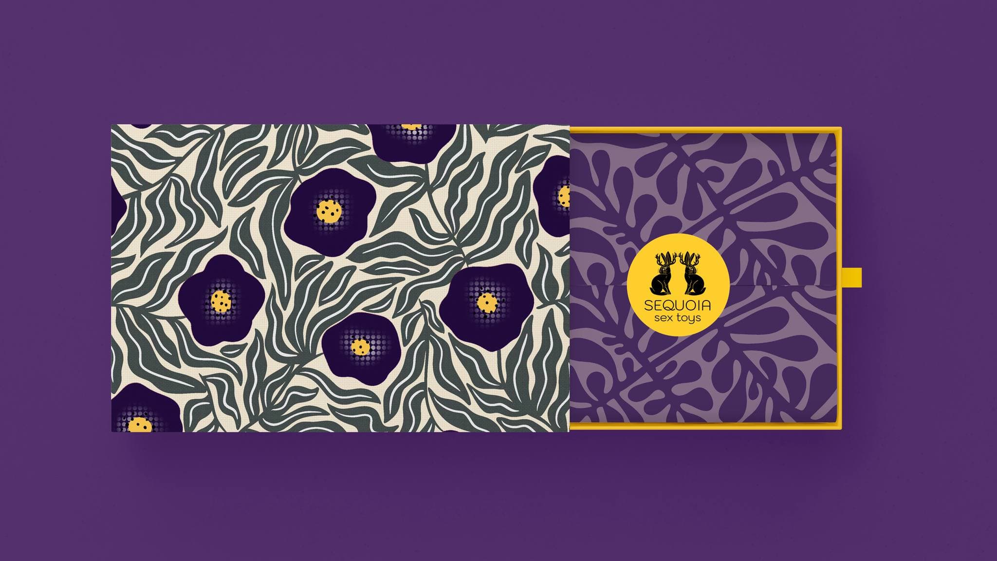Sequoia Sex Toys botanical wrap and gift box with gold jackalope seal | Packaging by Black Rabbit Creative