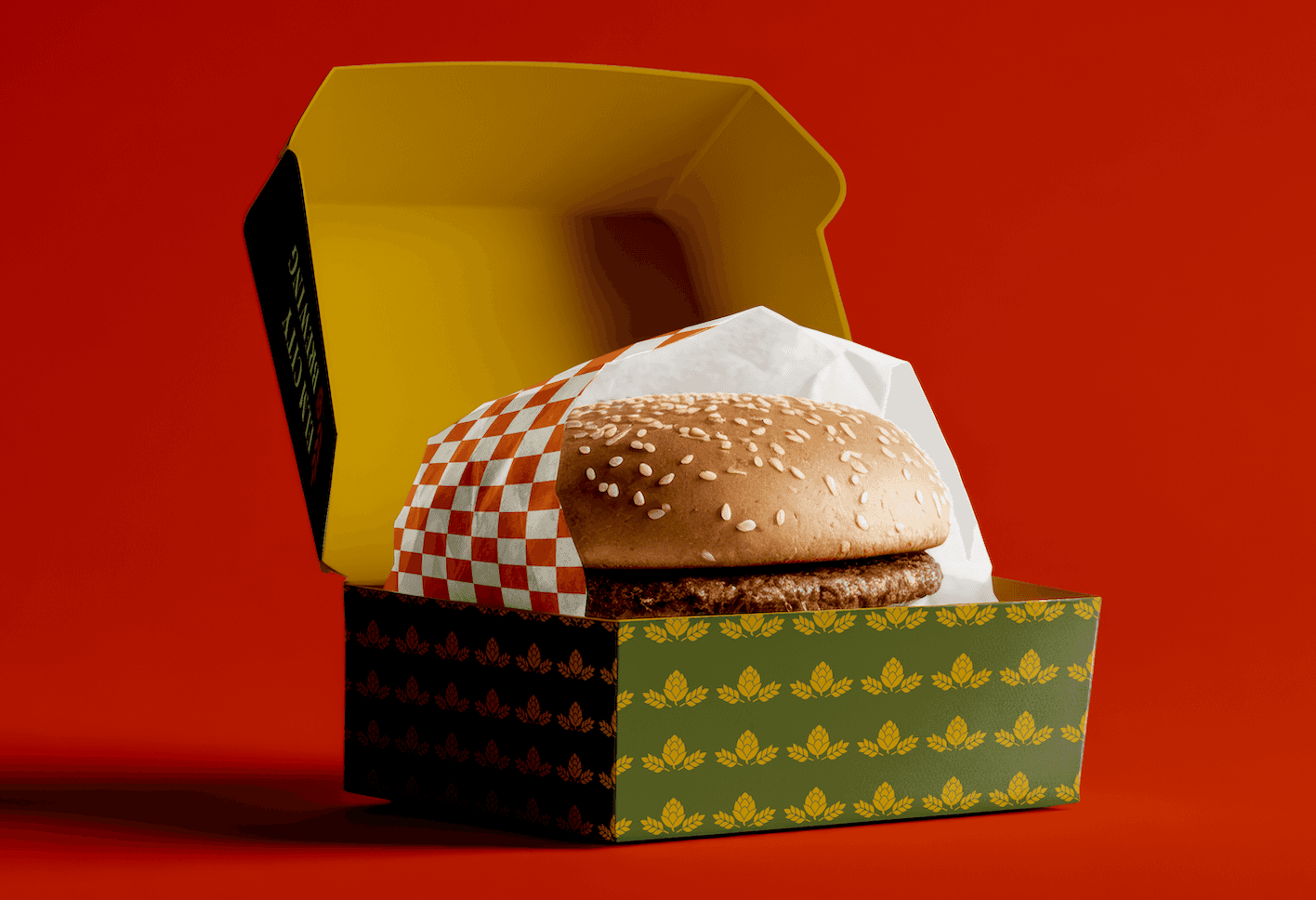 Elm City Brewing branded burger box | Packaging by Black Rabbit Creative
