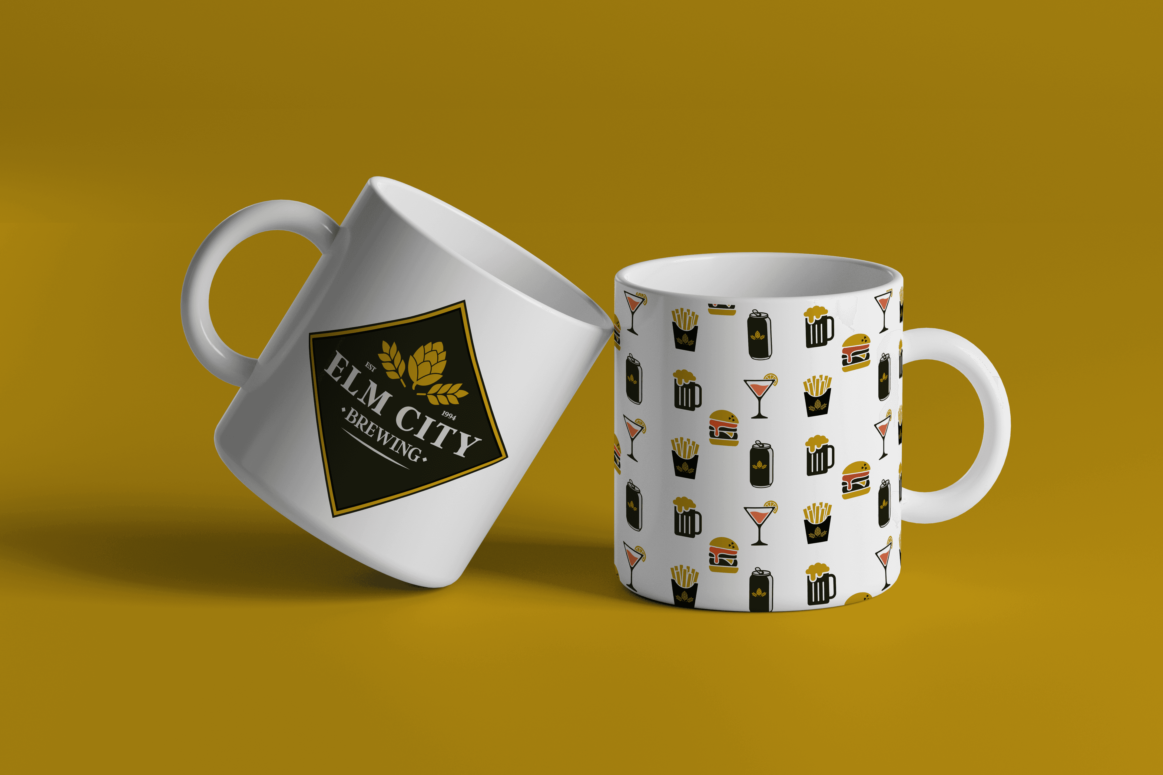 Elm City Brewing branded mugs | Merchandise by Black Rabbit Creative