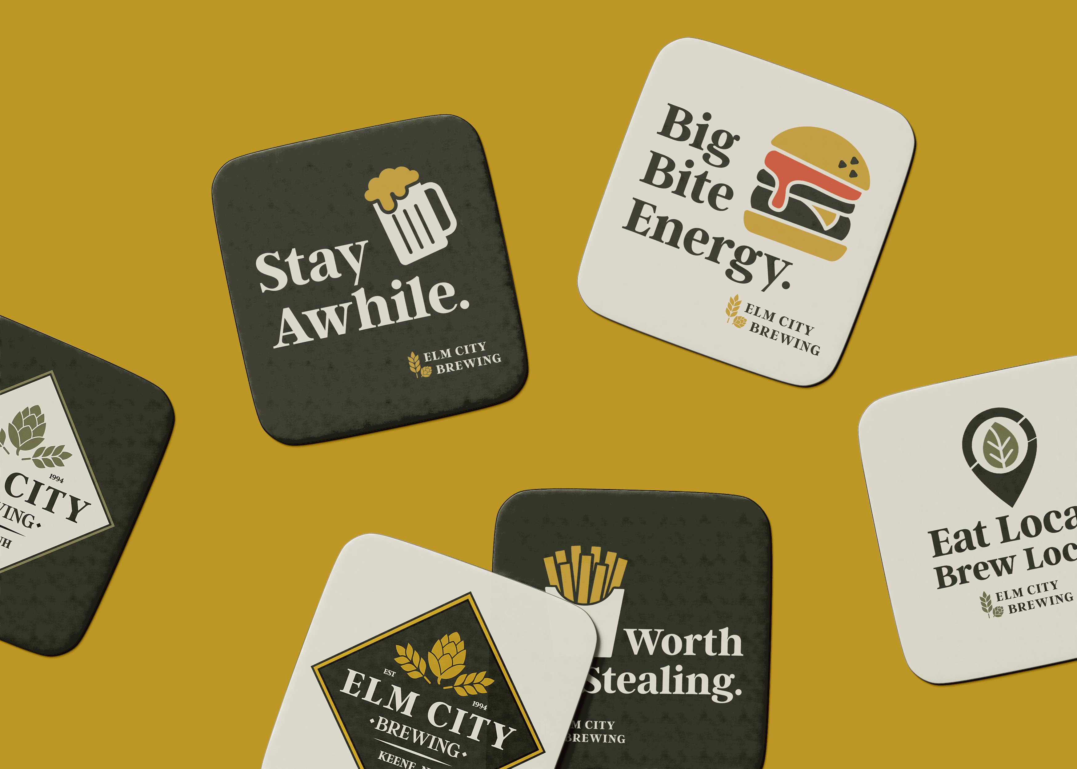 Elm City Brewing branded coasters | Merchandise by Black Rabbit Creative