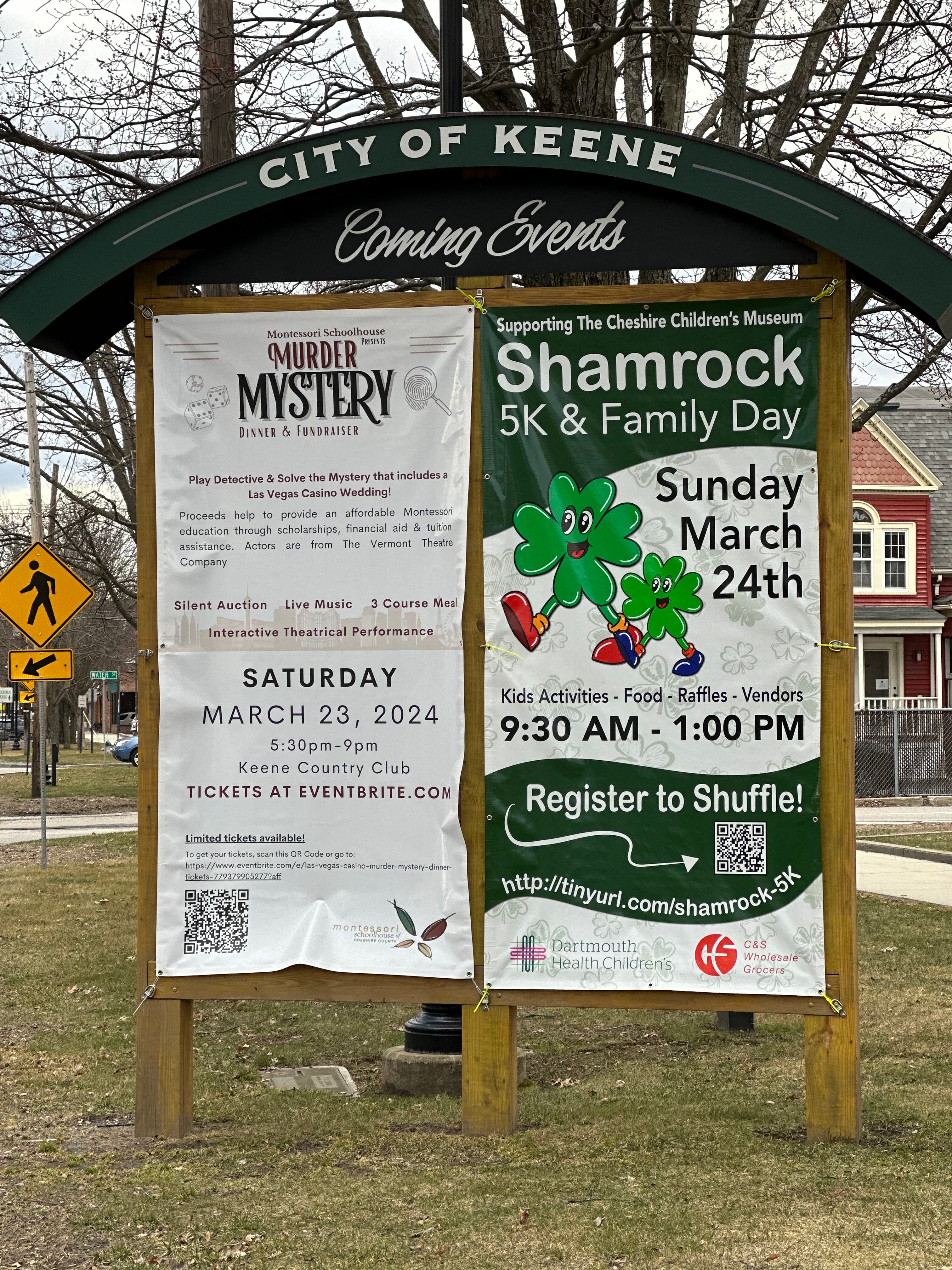 City of Keene Coming Events board — Shamrock Shuffle 5K banner | Event marketing by Black Rabbit Creative