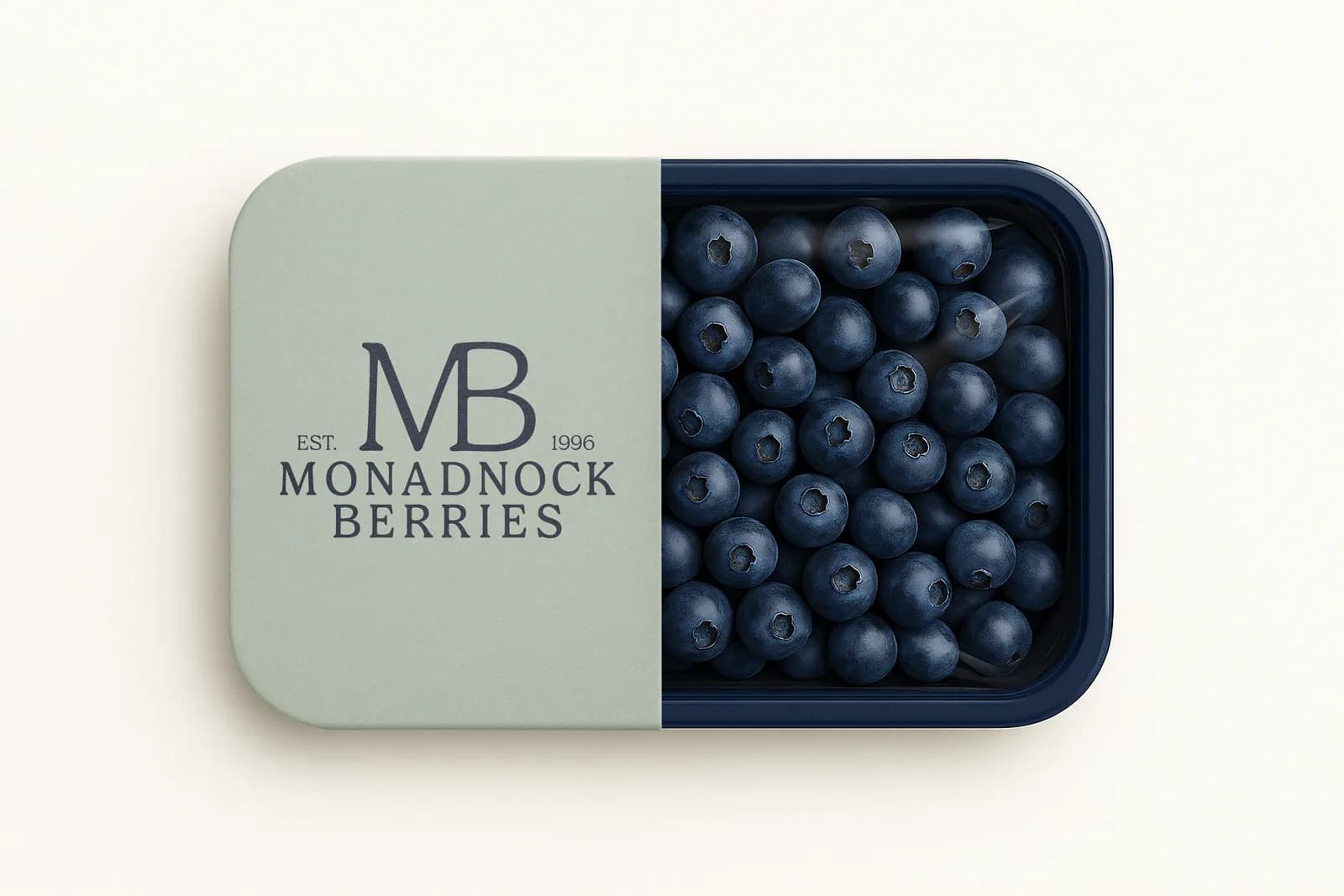 Monadnock Berries branded blueberry container