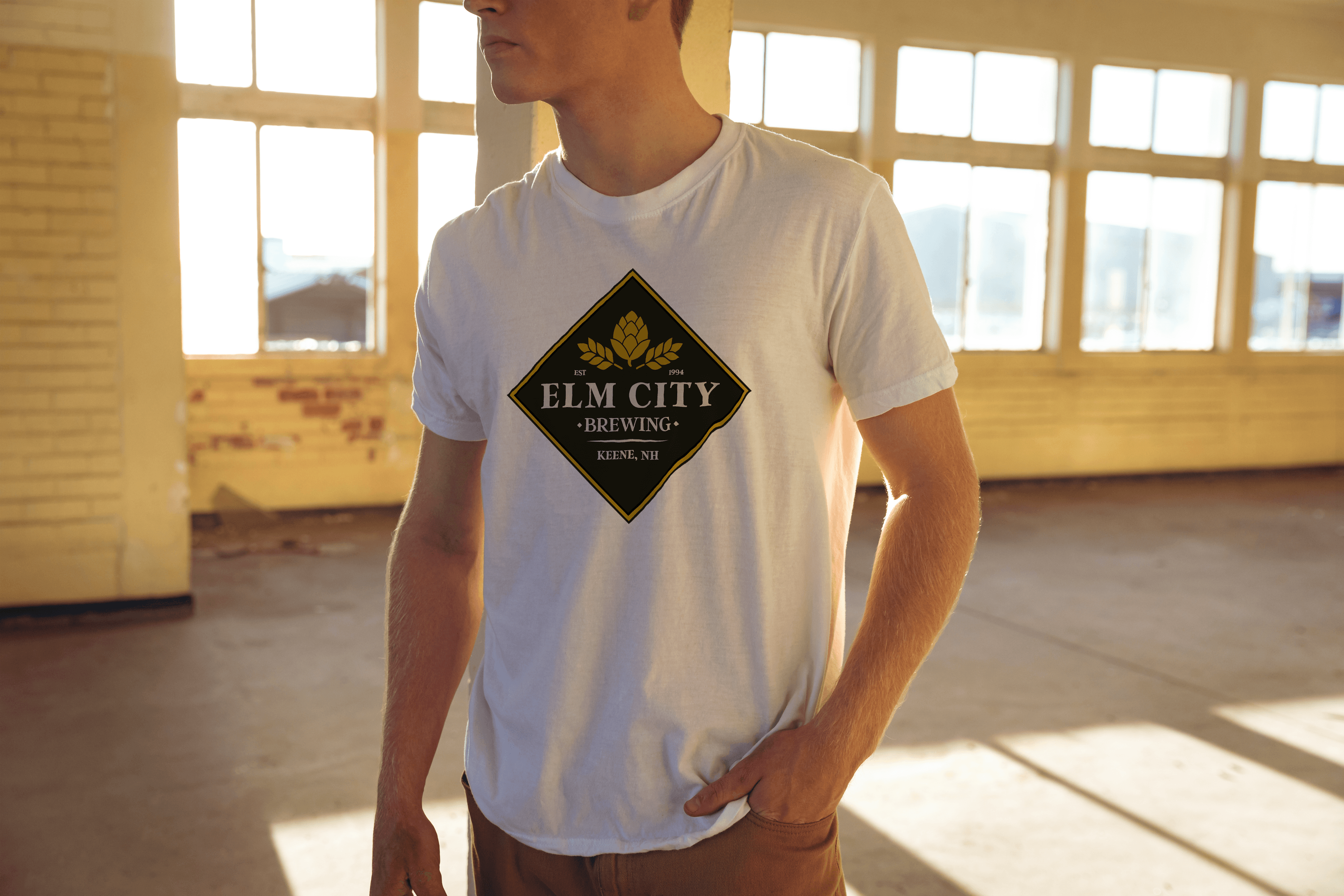 Elm City Brewing white t-shirt | Merchandise by Black Rabbit Creative