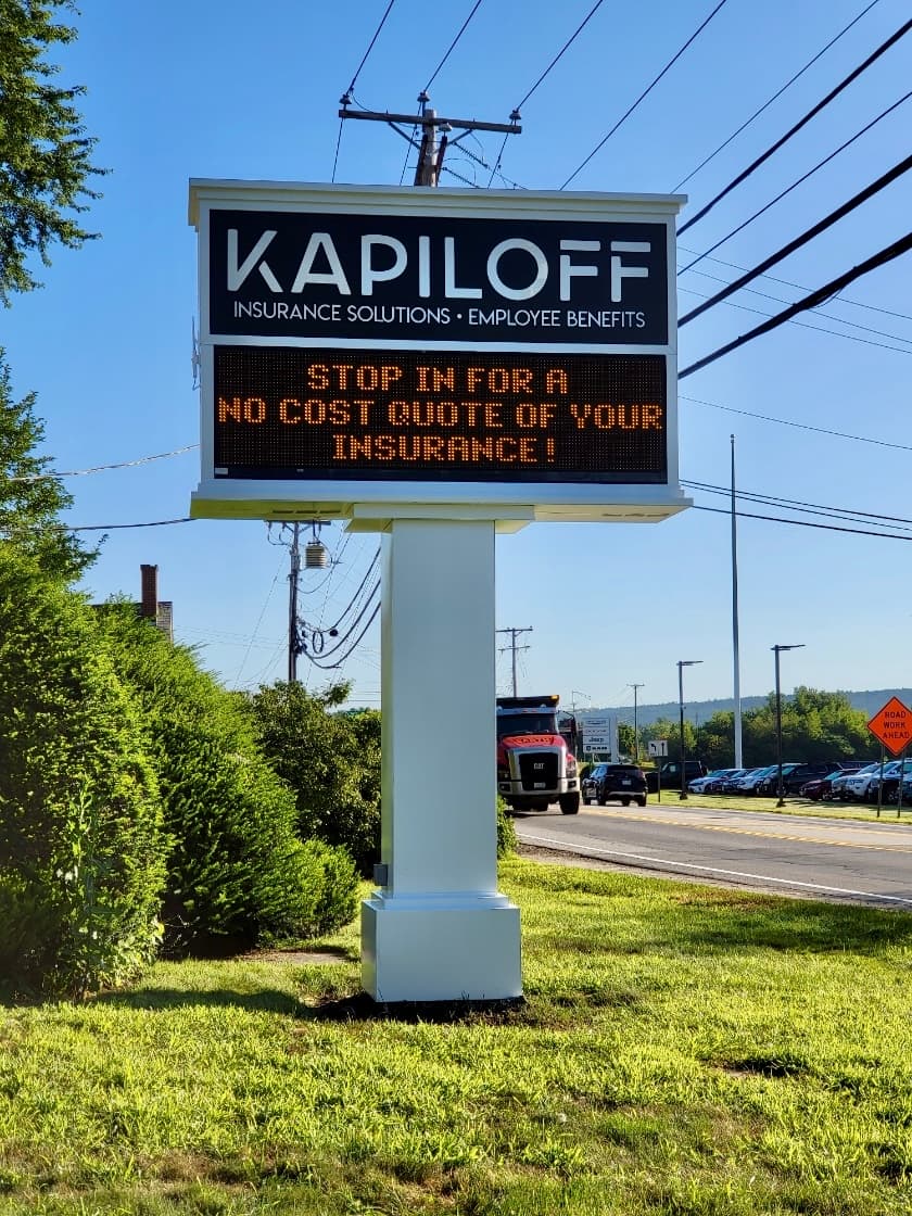 Kapiloff Insurance Solutions — outdoor LED pylon sign | Sign design by Black Rabbit Creative