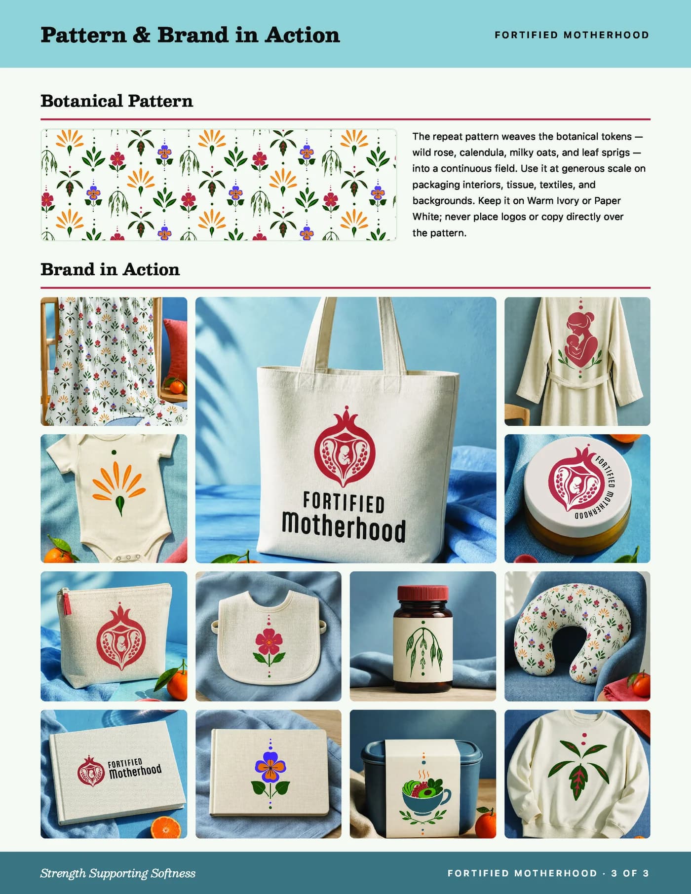 Fortified Motherhood brand guide page 3 of 3 — designed by Black Rabbit Creative