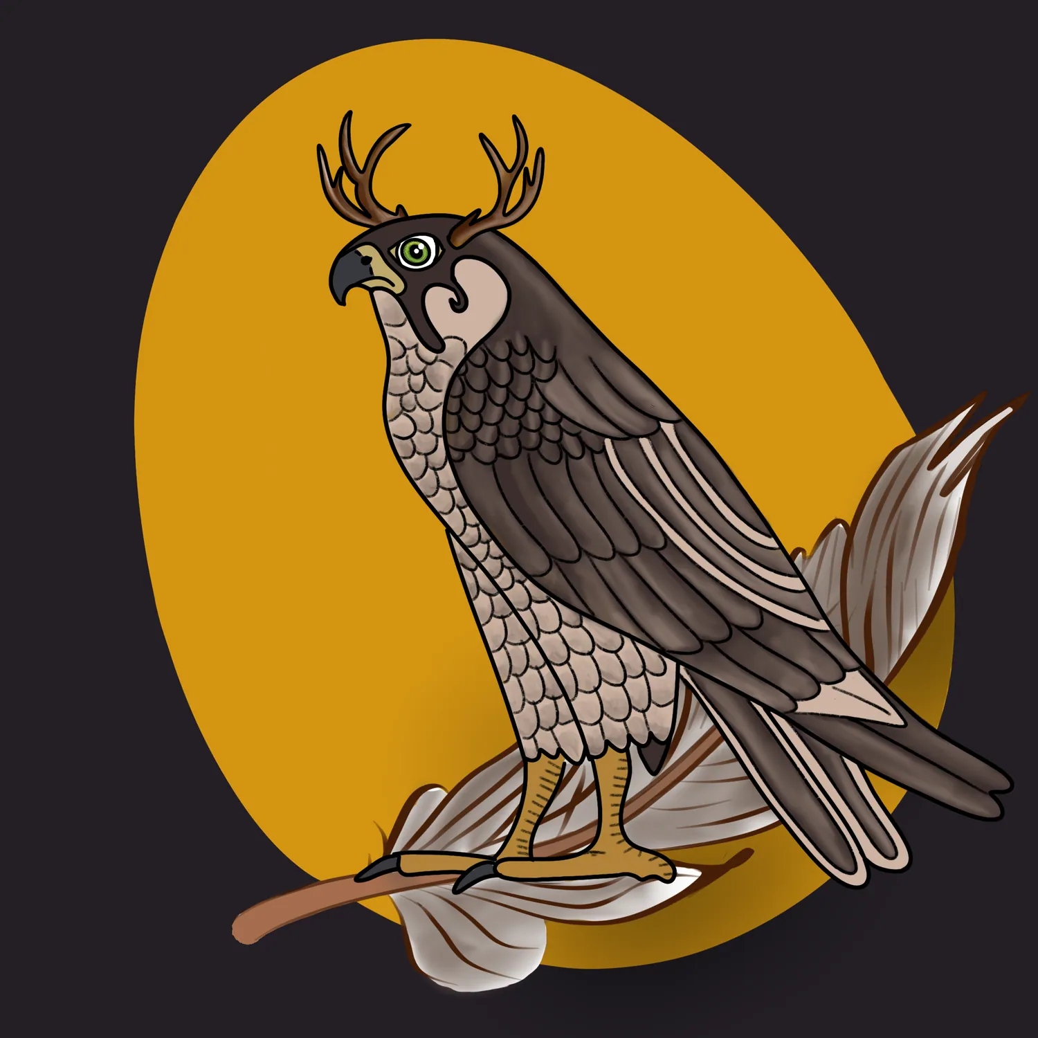 Illustration of a perched bird of prey