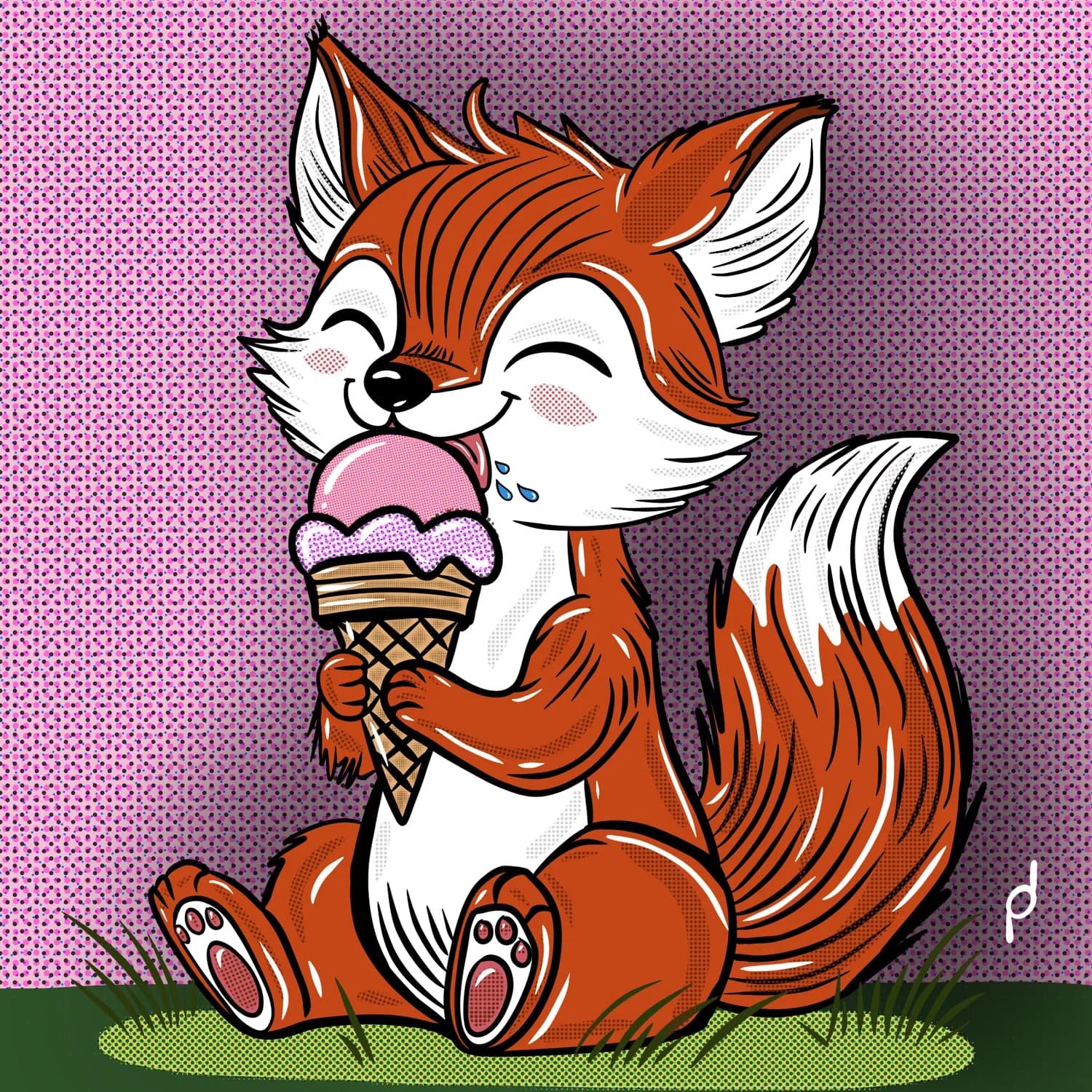 Illustration of a fox holding an ice cream cone