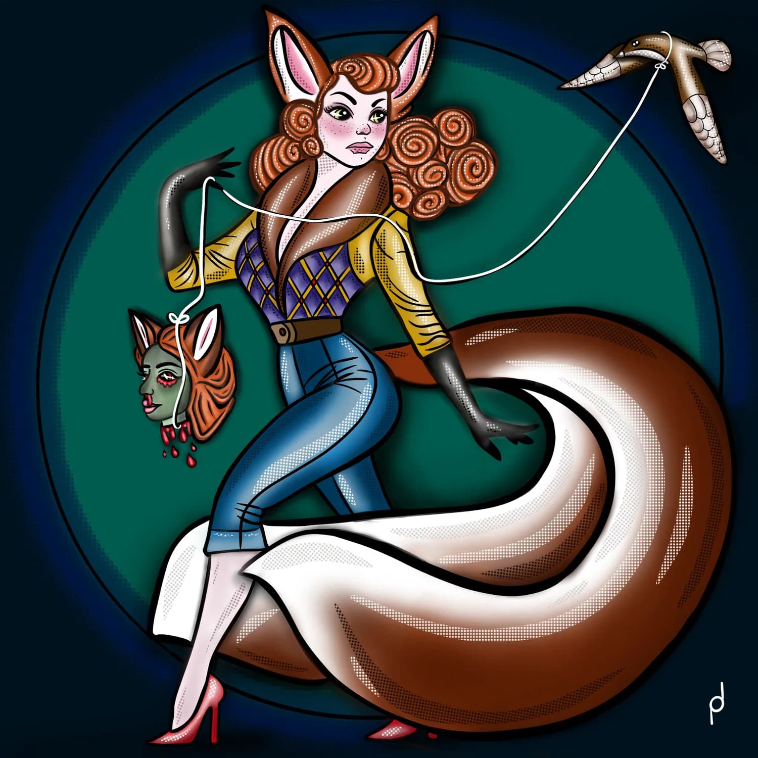 Illustration of a pin-up with a fox stole
