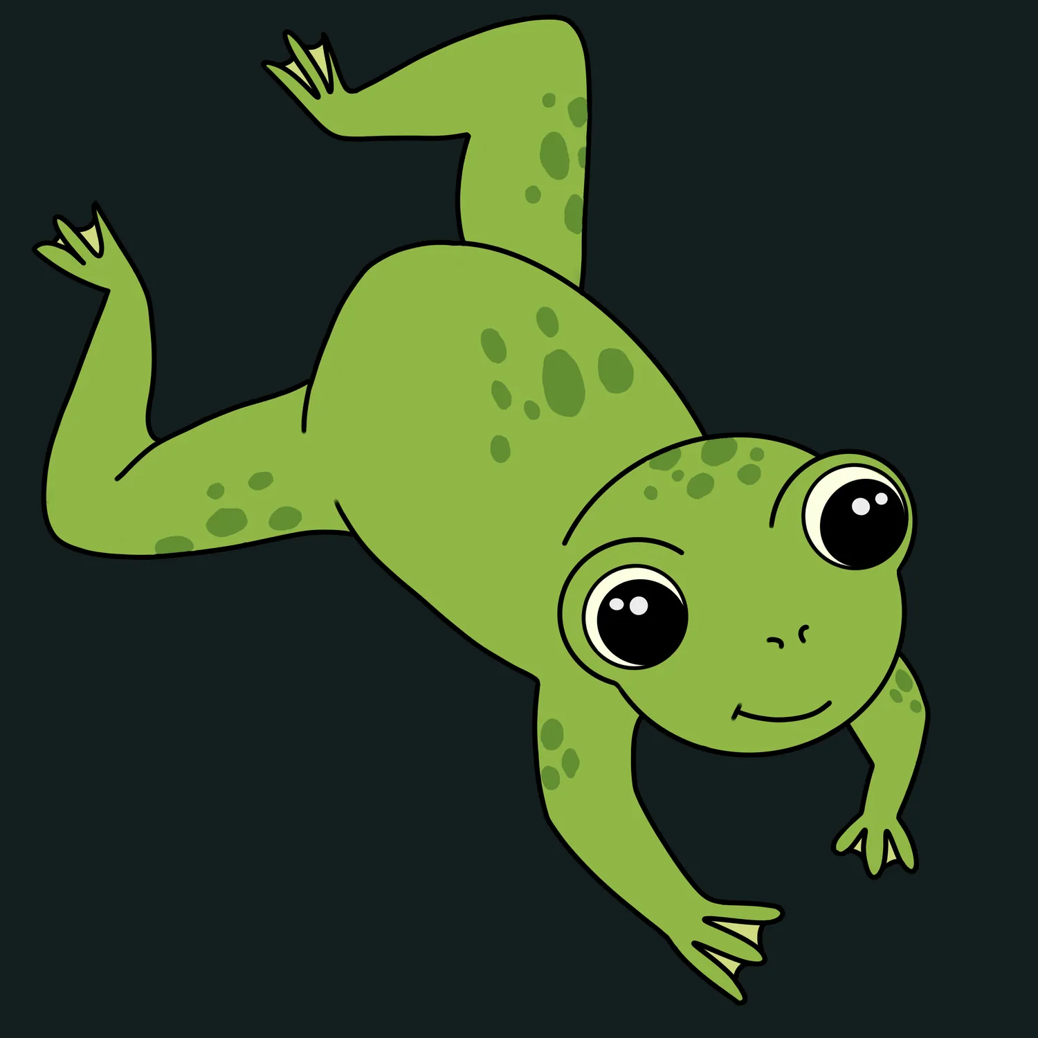 Illustration of a green frog mid-tumble