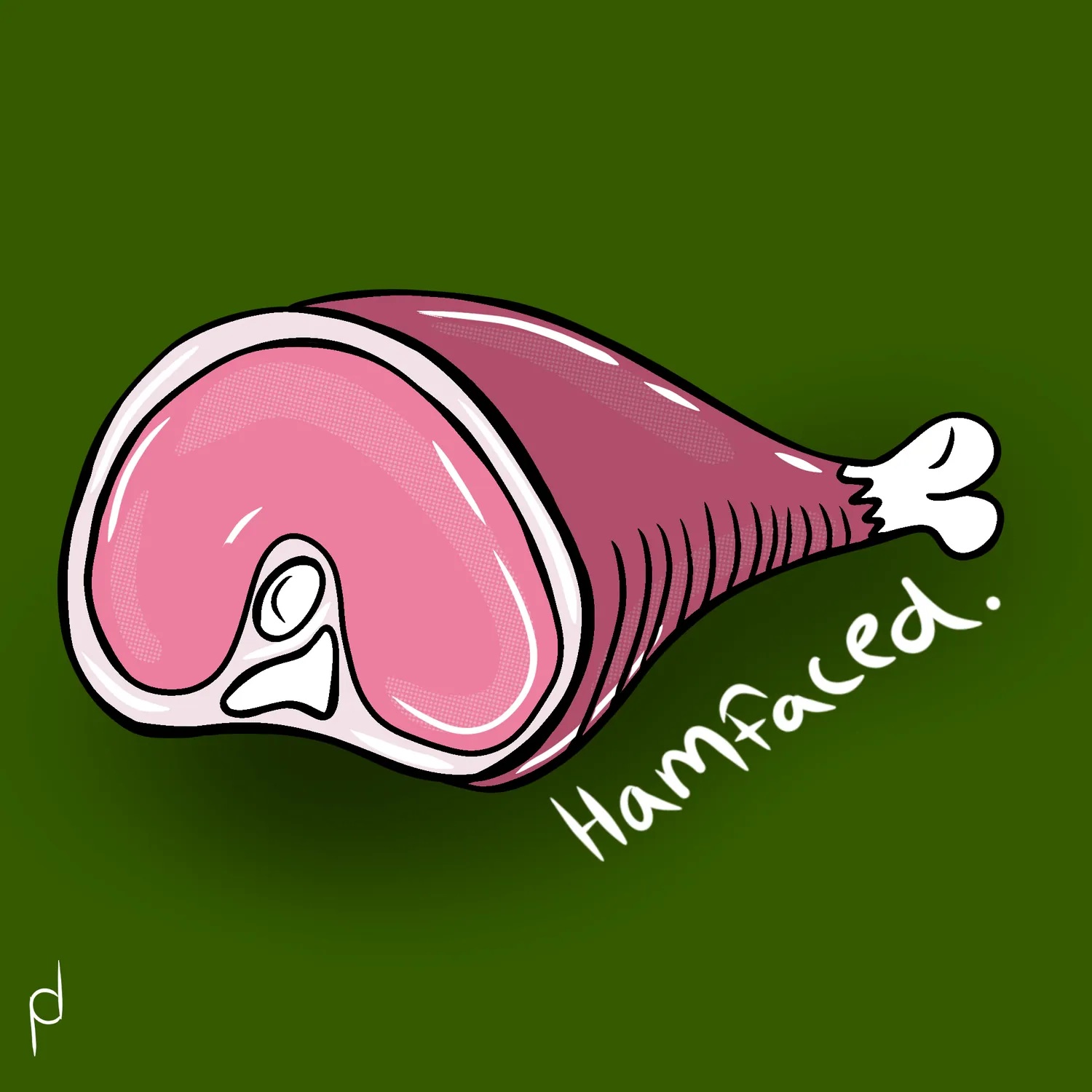 Spot illustration of a ham hock with hand lettering