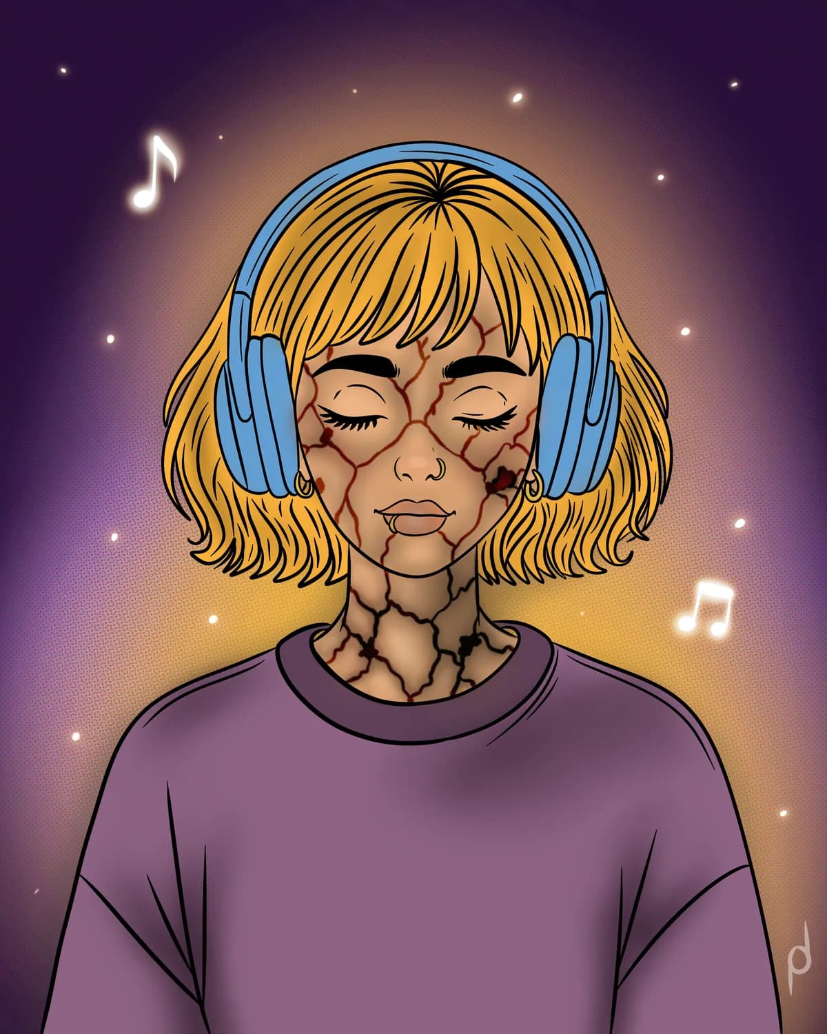 Illustration of a girl listening to music with her eyes closed
