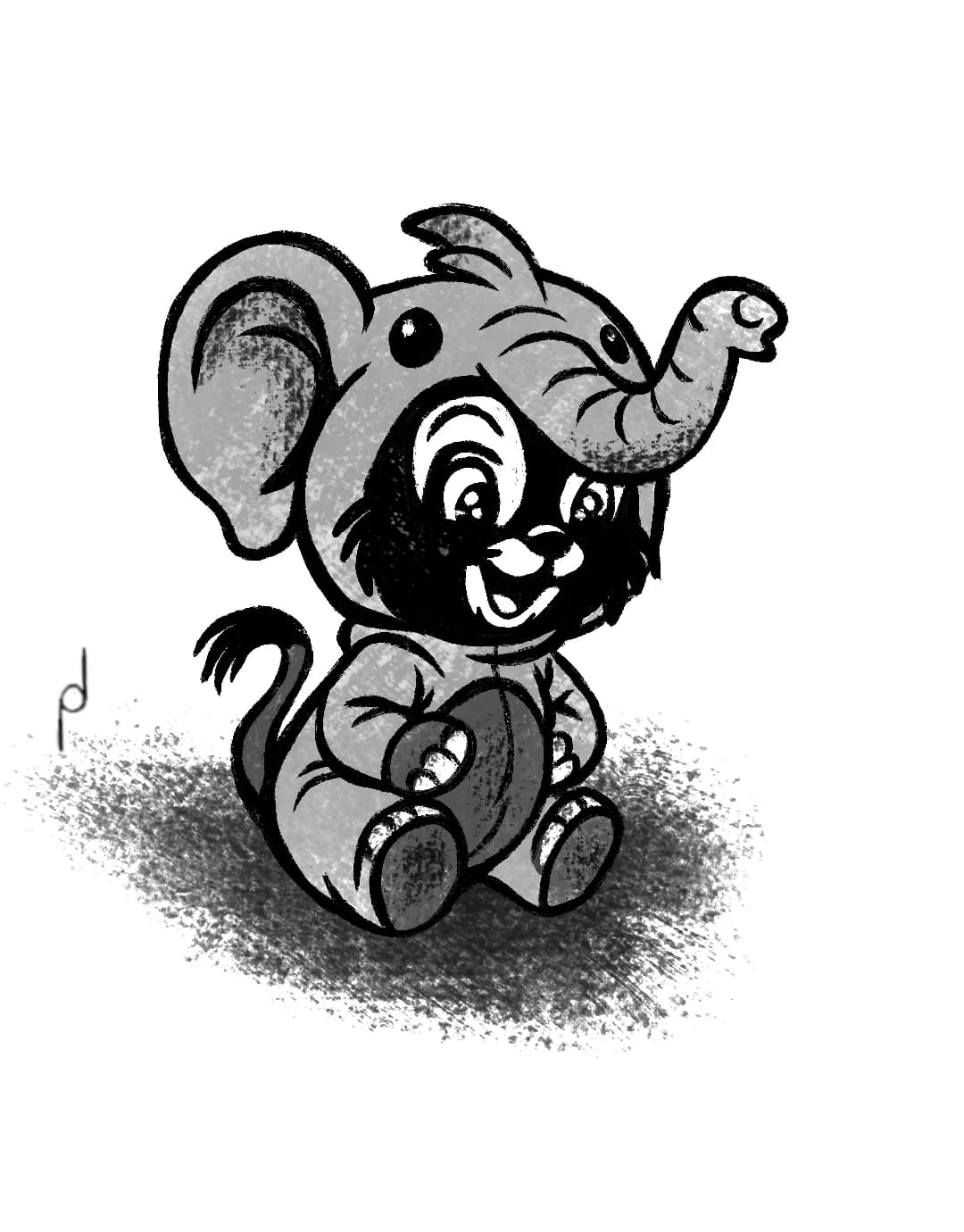 Cartoon illustration of a small elephant in the Nola series style