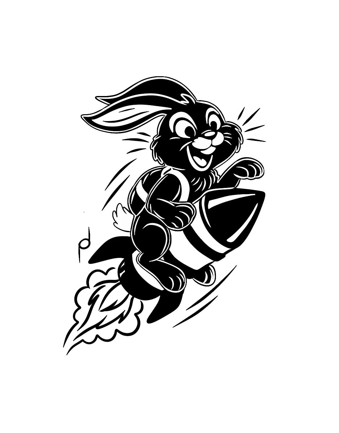 Cartoon illustration of Nola the black rabbit running at speed