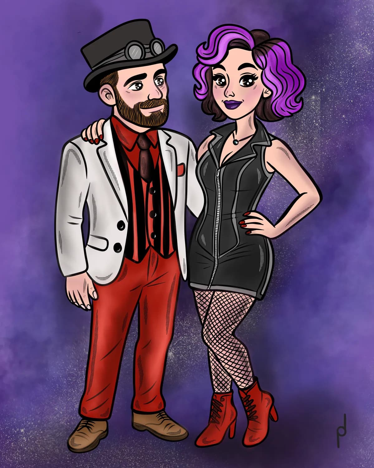 Illustration of a couple in vintage dress