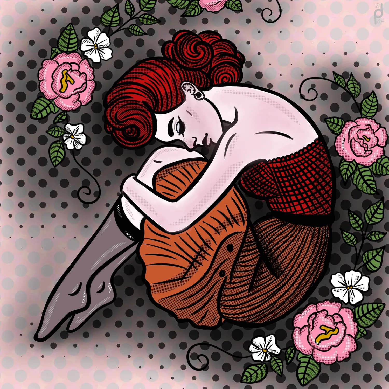 Illustration of a woman sleeping among roses