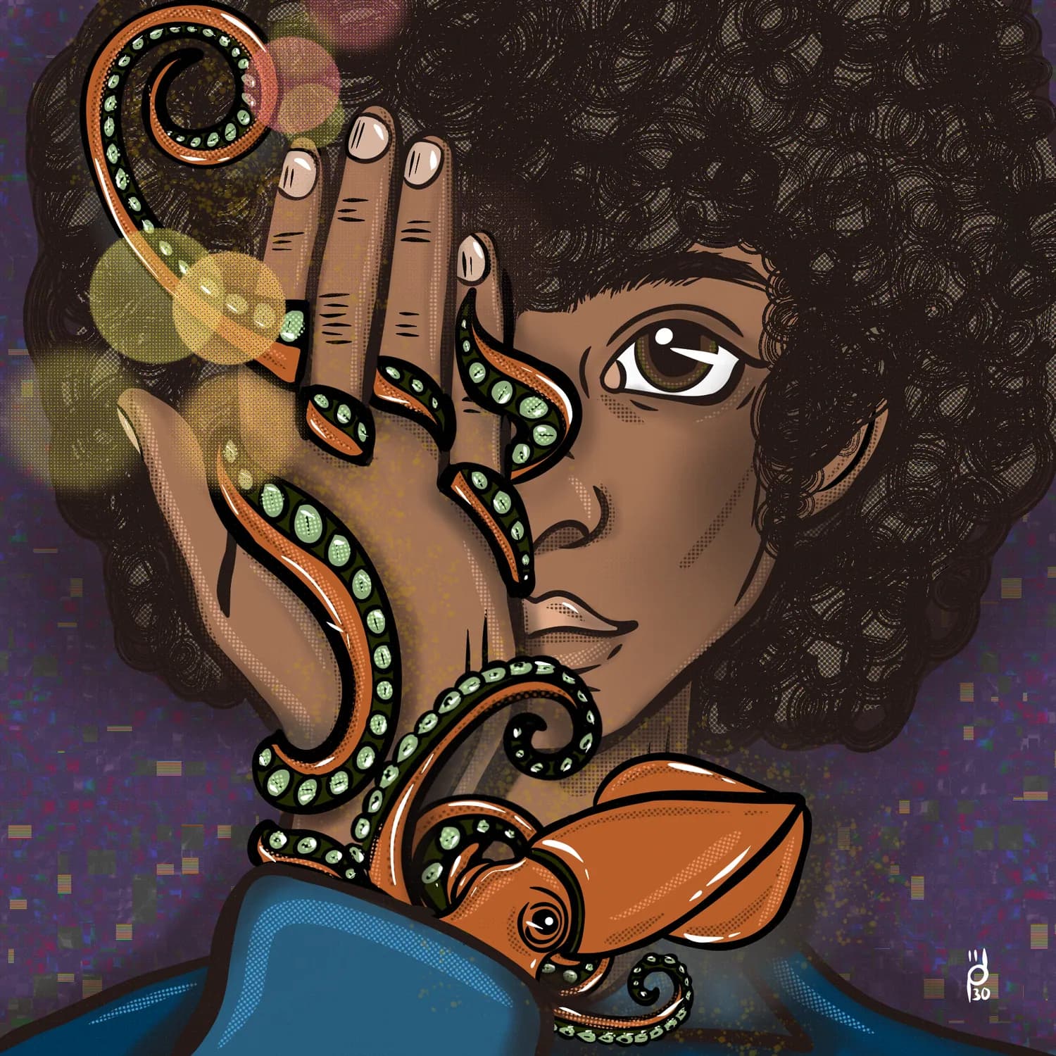 Illustration of a woman with an octopus across her face