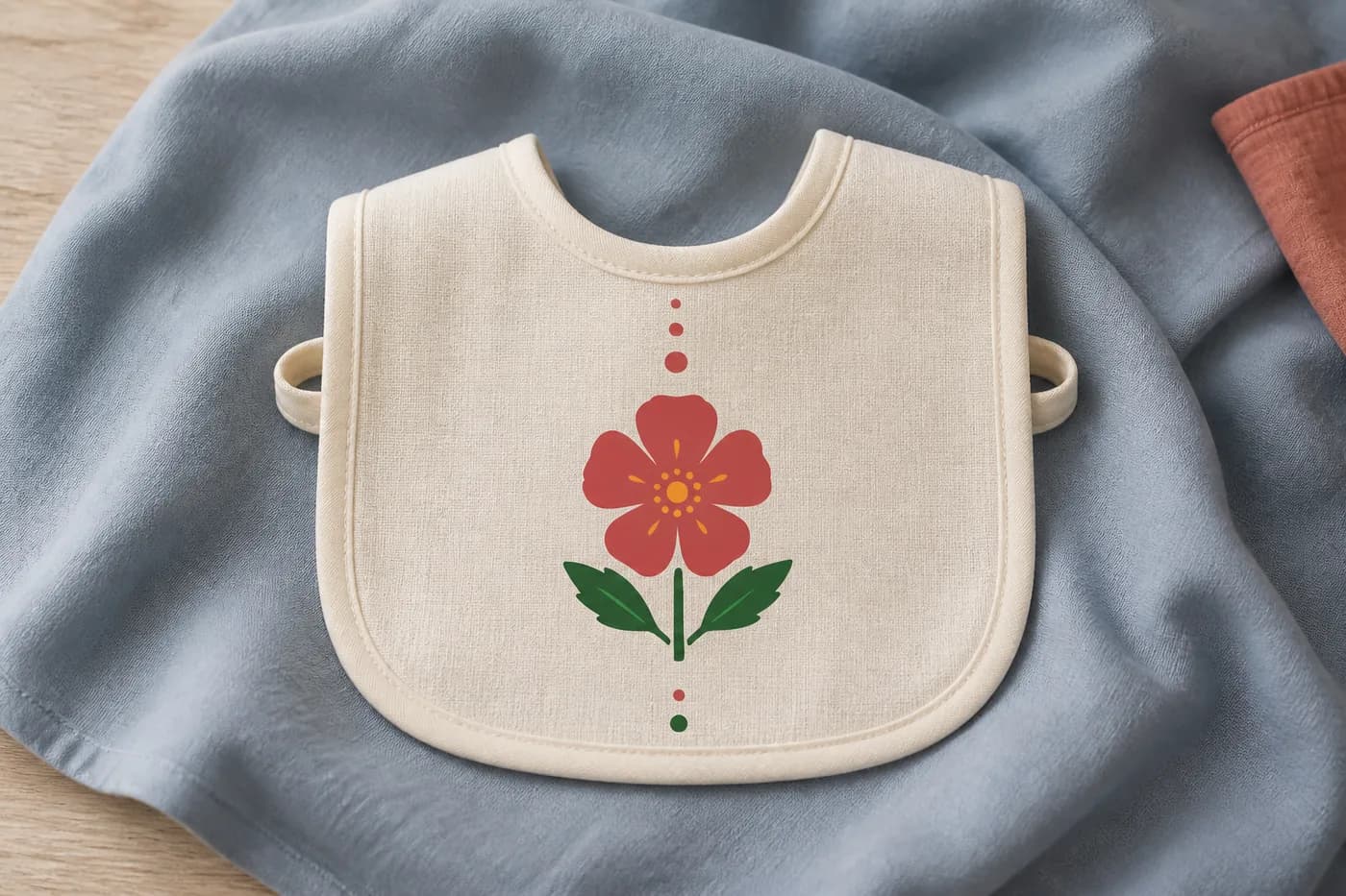 Fortified Motherhood infant bib printed with the wild rose illustration
