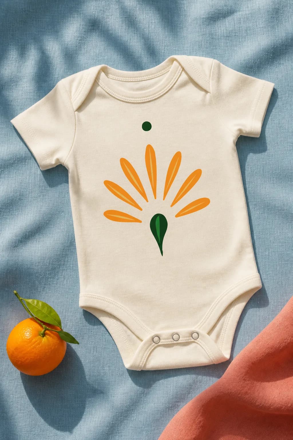 Fortified Motherhood infant bodysuit printed with the calendula illustration