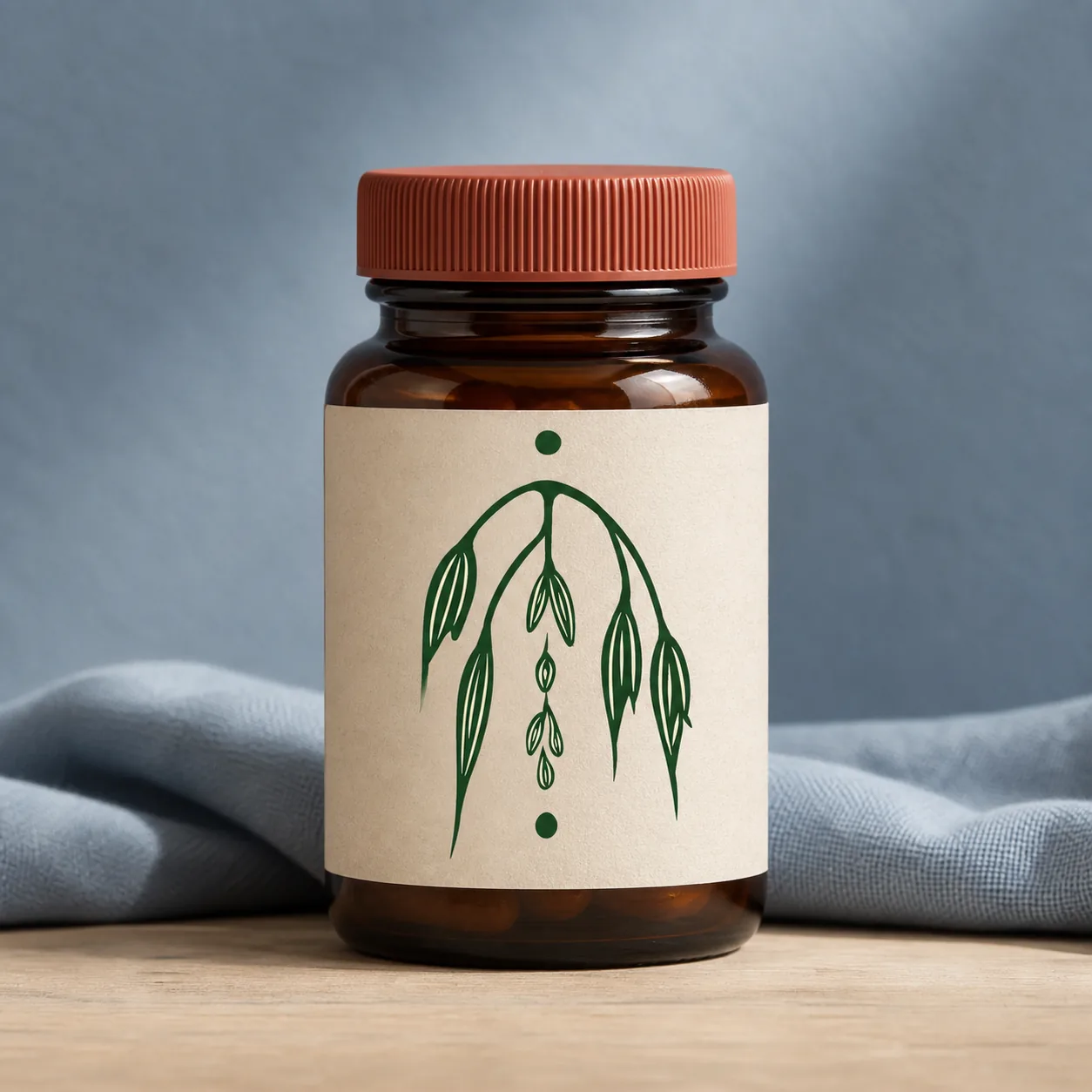 Fortified Motherhood amber supplement jar with a milky oats illustration on the label
