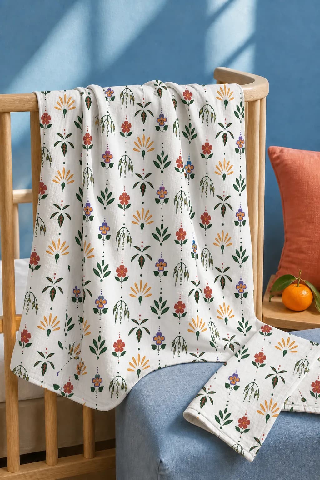 Fortified Motherhood swaddle blanket in the botanical repeating pattern
