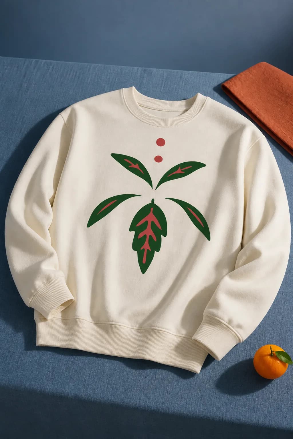 Fortified Motherhood cream crewneck sweatshirt printed with the raspberry leaf illustration