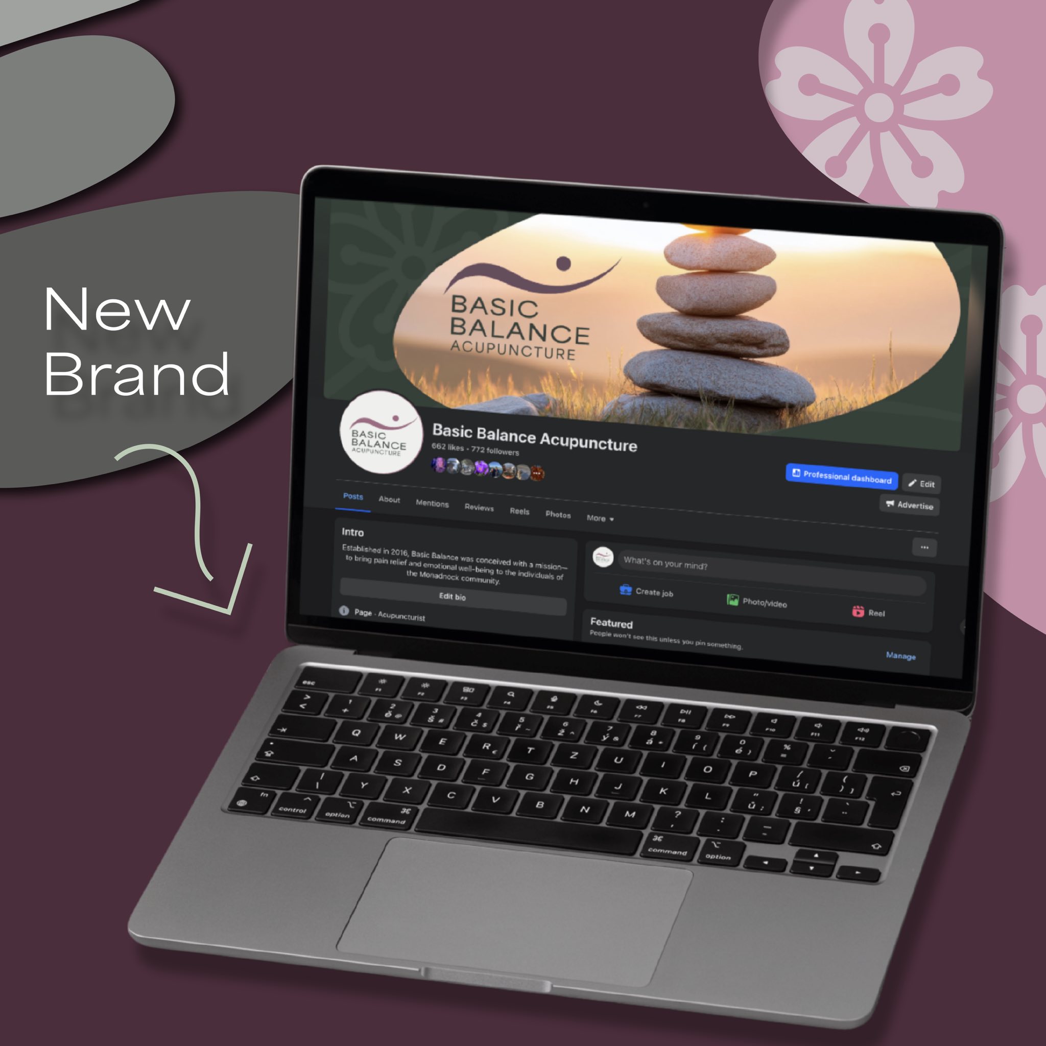 Basic Balance Acupuncture new brand on laptop — redesigned by Black Rabbit Creative, Portsmouth NH, New Hampshire, New England