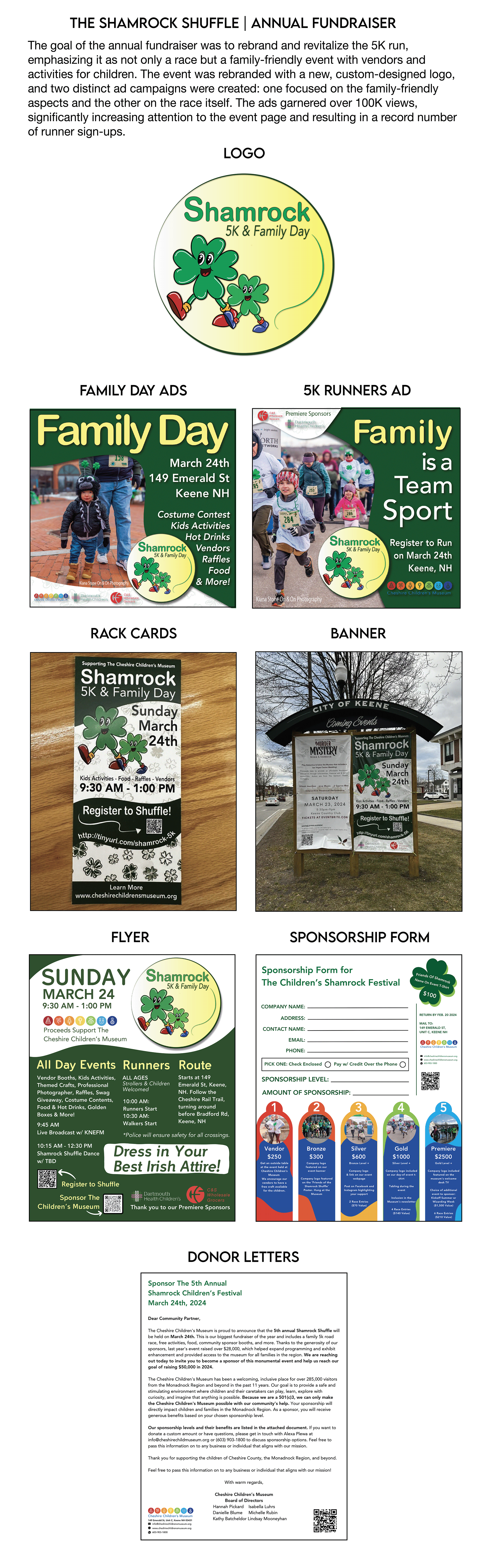 Shamrock Shuffle fundraiser — logo, ads, rack cards, banners, flyers, and donor letters | Event marketing by Black Rabbit Creative, Portsmouth NH, New Hampshire, New England