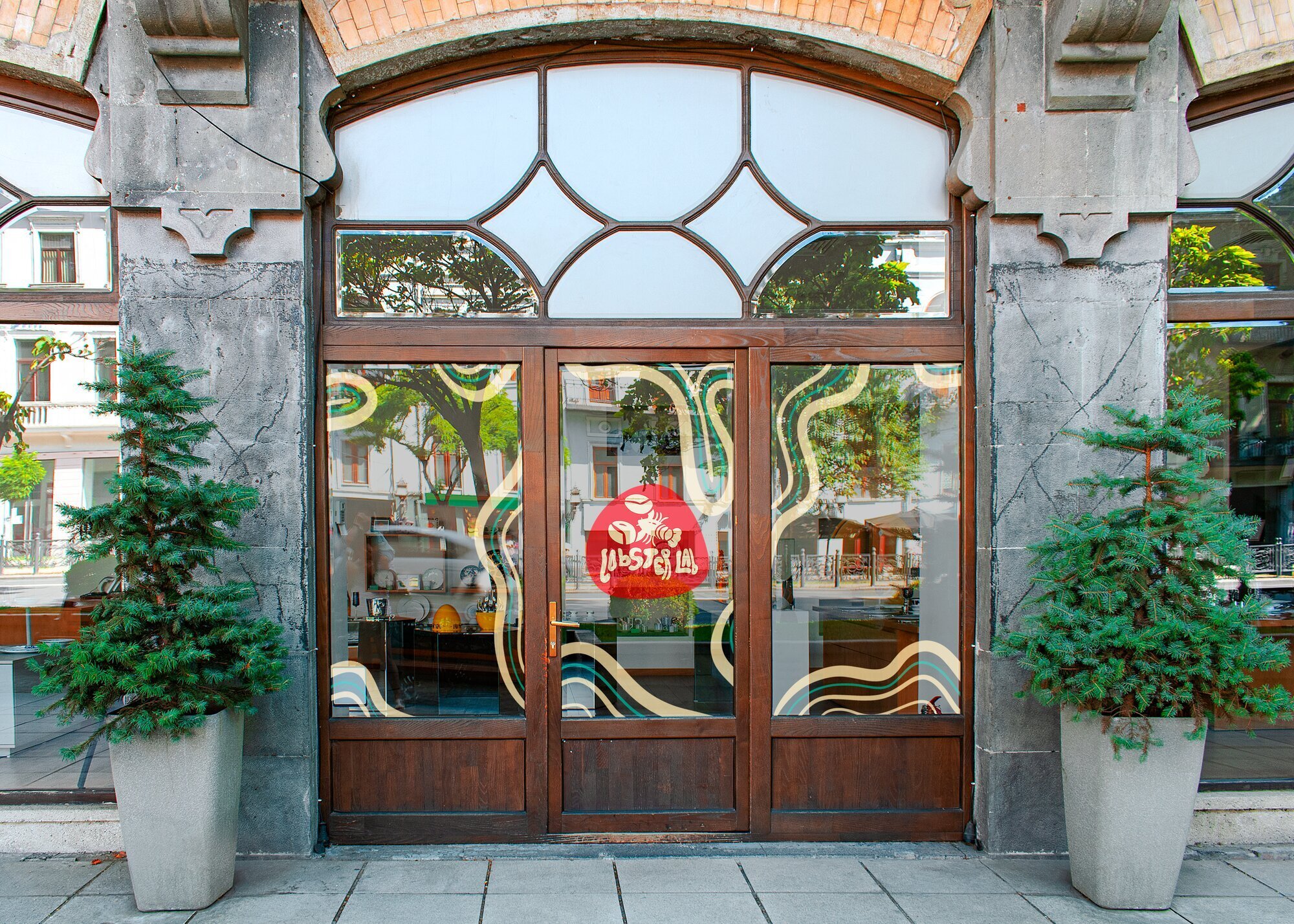 Lobster Lab — storefront window illustration