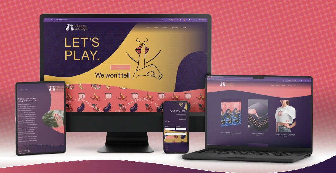 Sequoia Sex Toys responsive e-commerce website — desktop, laptop, tablet, and mobile views | Web design by Black Rabbit Creative, Portsmouth NH, New Hampshire, New England