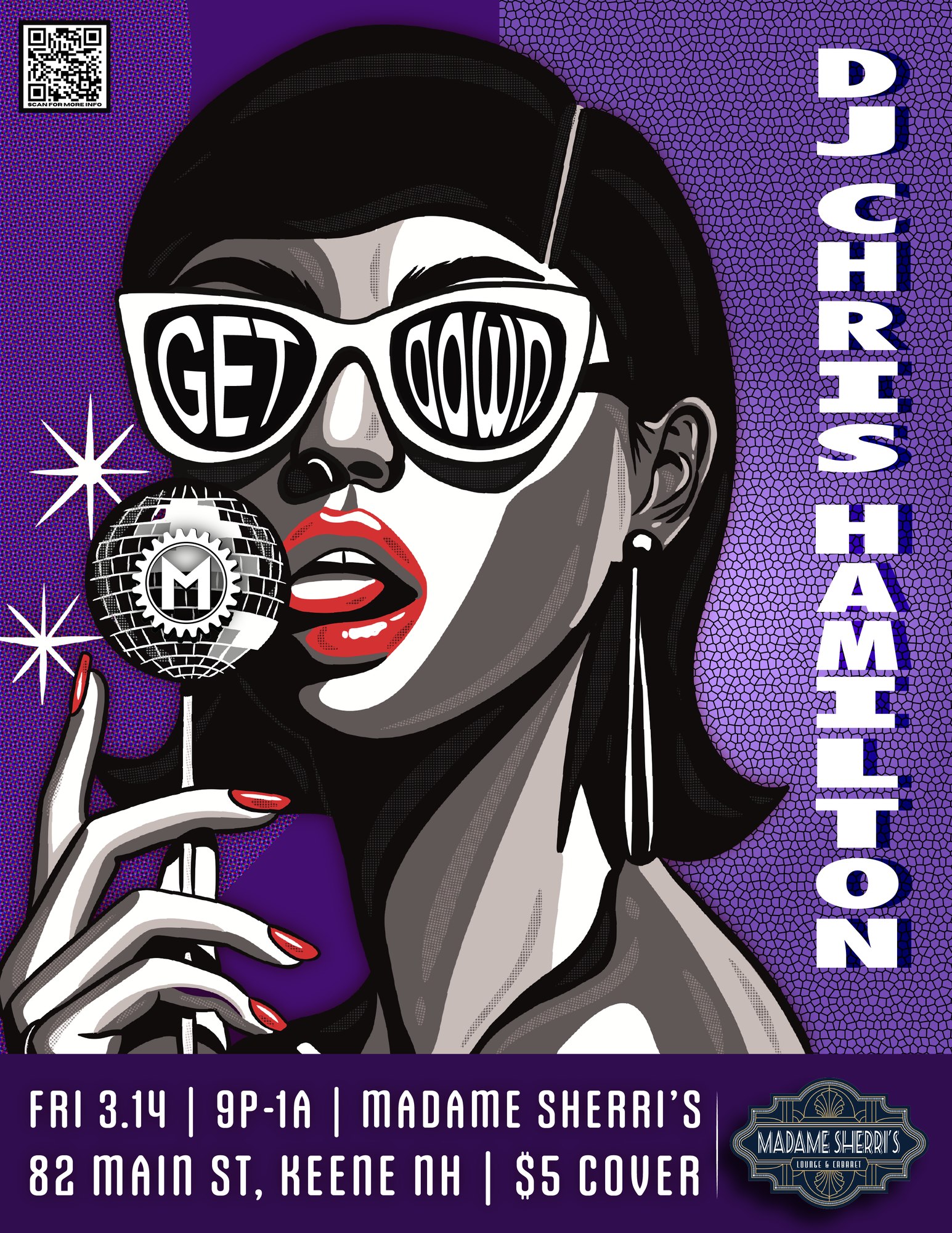 DJ Chris Hamilton 'Get Down' event poster — graphic design by Black Rabbit Creative, Portsmouth NH, New Hampshire, New England