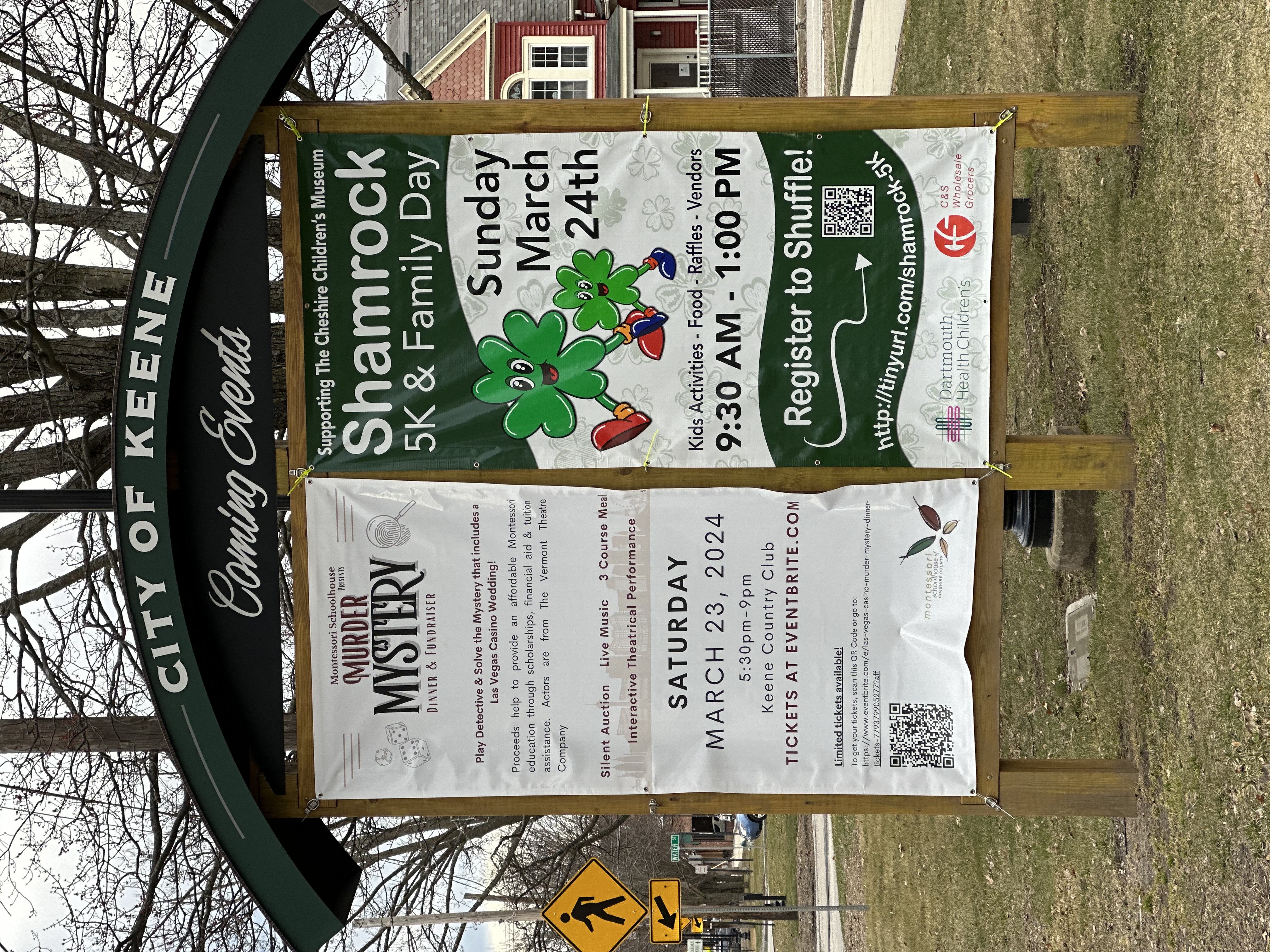 City of Keene Coming Events board — Shamrock Shuffle 5K banner | Event marketing by Black Rabbit Creative, Portsmouth NH, New Hampshire, New England