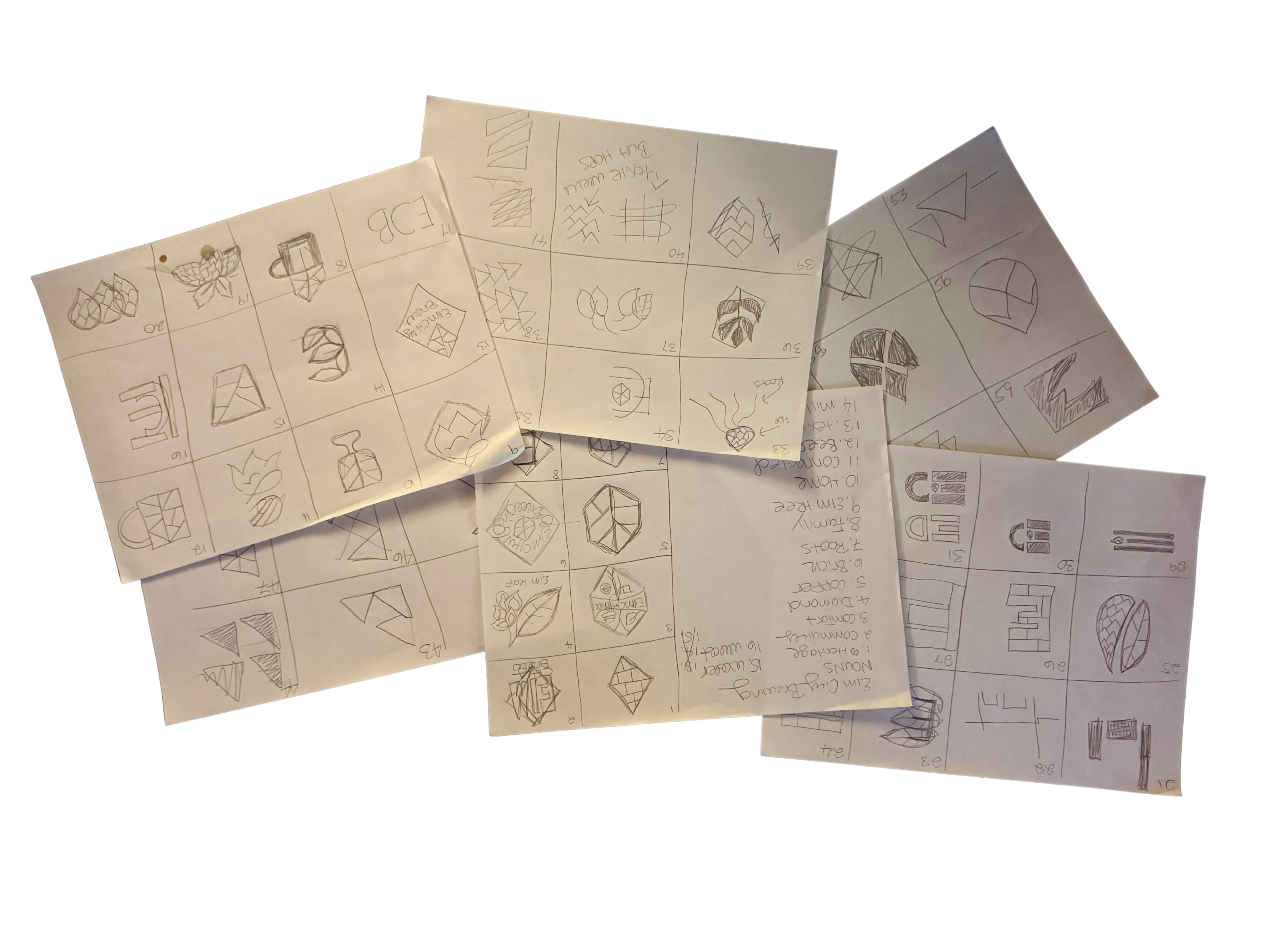Early logo sketches and concept explorations for Elm City Brewing | Logo design by Black Rabbit Creative, Portsmouth NH, New Hampshire, New England