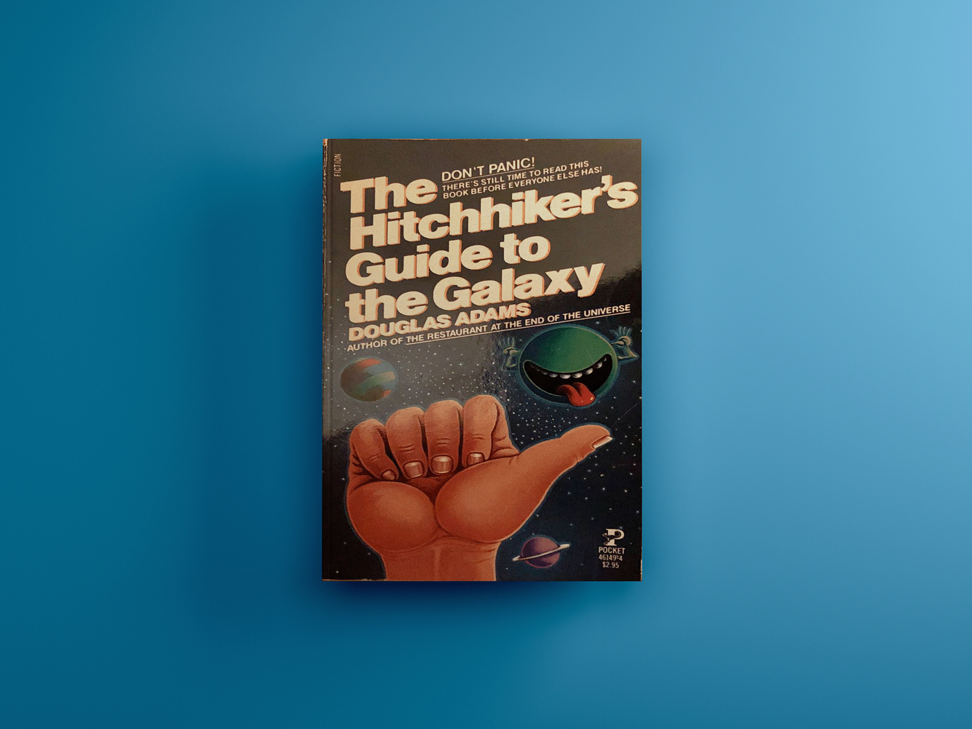 The Hitchhiker's Guide to the Galaxy — original 1979 Pocket Books cover | Book cover analysis by Black Rabbit Creative, Portsmouth NH, New Hampshire, New England