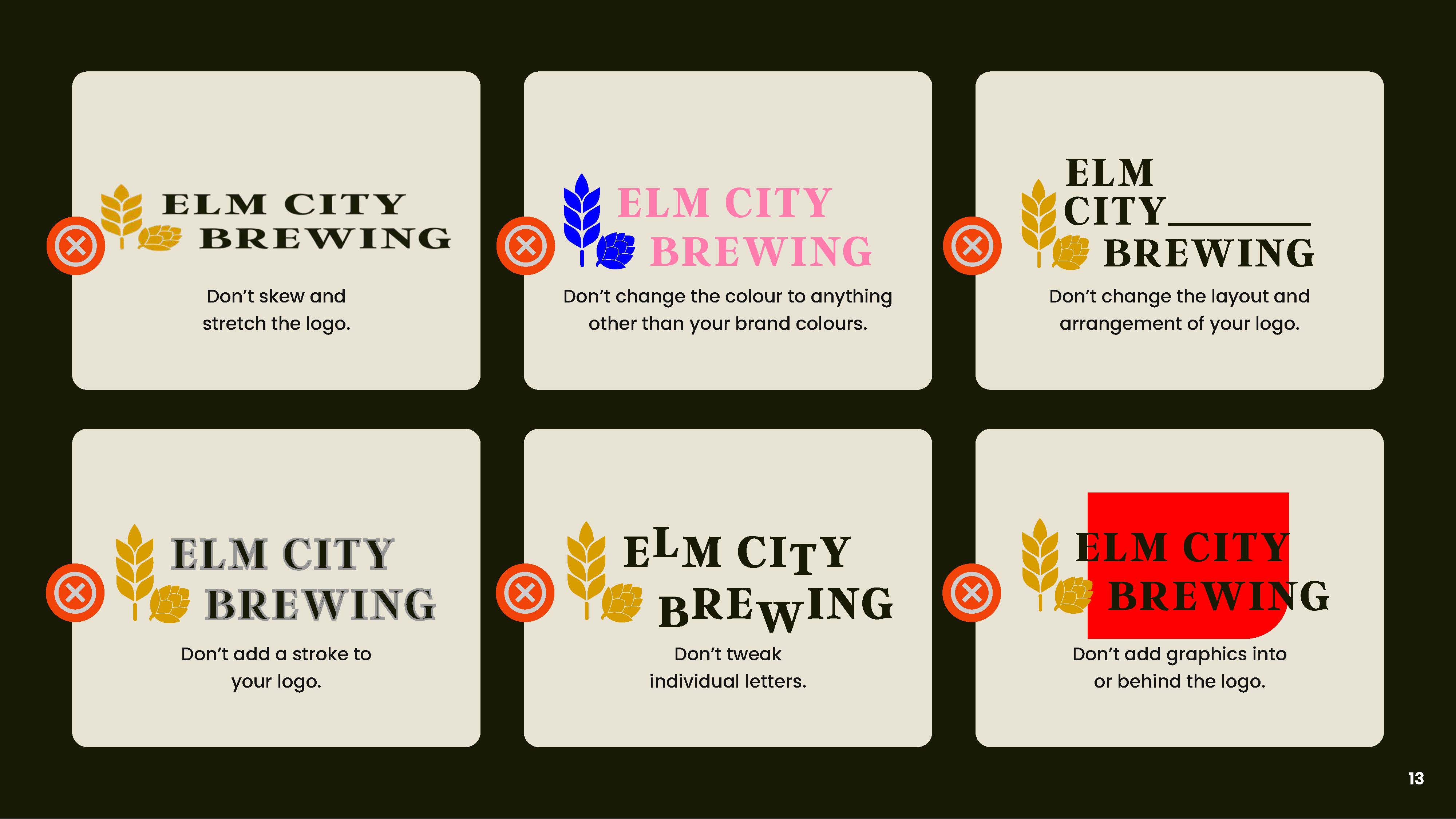 Elm City Brewing — Incorrect Usage Examples | Brand guidelines by Black Rabbit Creative, Portsmouth NH, New Hampshire, New England