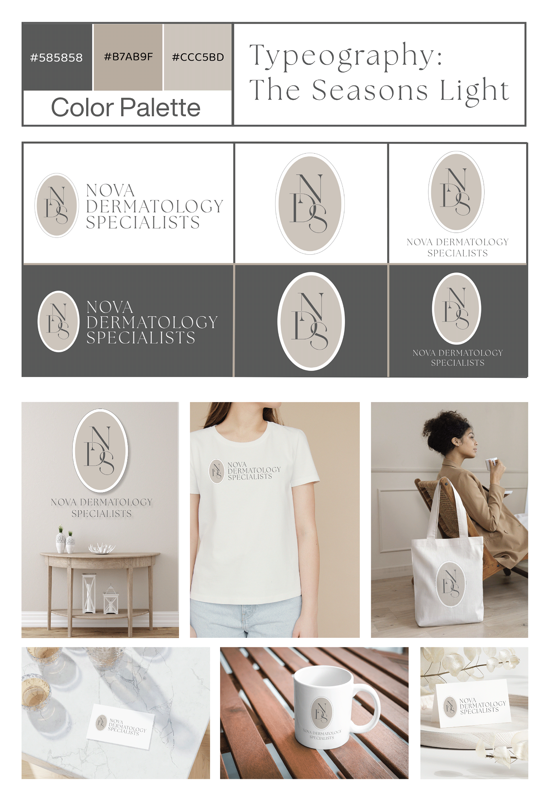 Nova Dermatology brand board — logo suite, color palette, typography, merchandise mockups | Designed by Black Rabbit Creative, Portsmouth NH, New Hampshire, New England